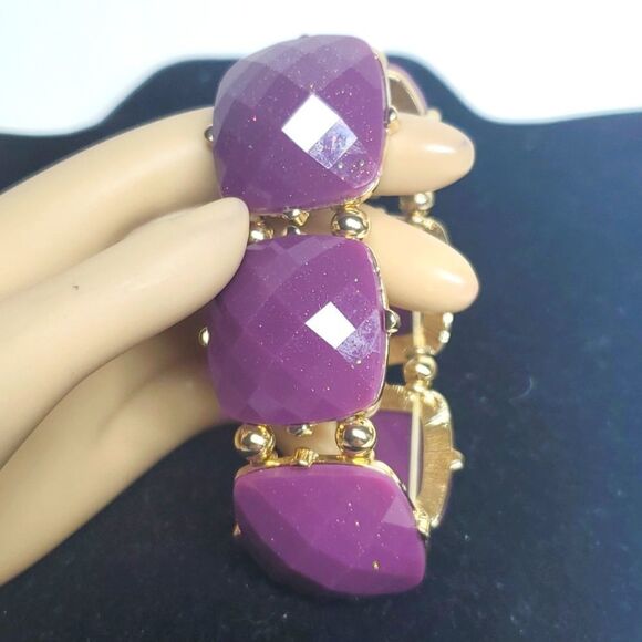 𝅺VINTAGE 80s Iredescent Glittering Chunky Purple Stone Stretch Bracelet - Picture 1 of 4